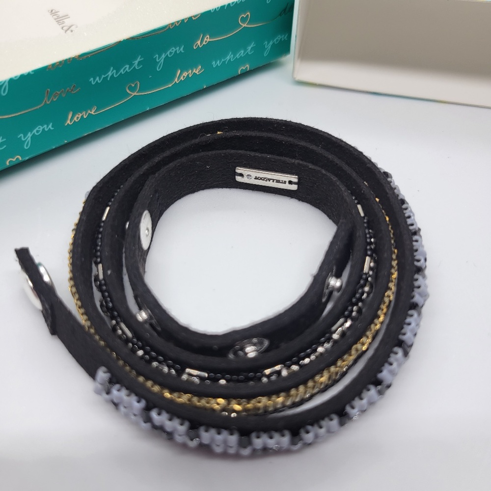 Stella & Dot Emma Triple Wrap Bracelet New Gold Silver White Beads Black Band - Picture 3 of 8